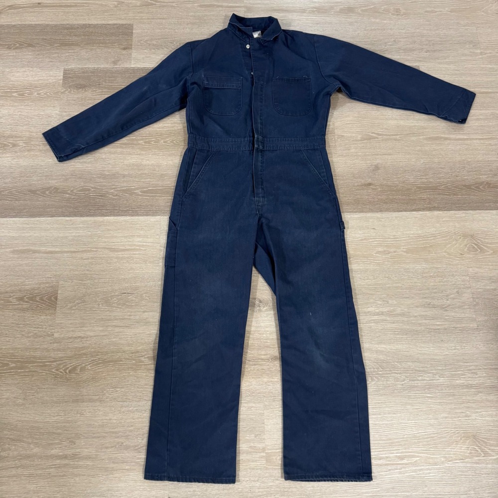 Roebucks Coveralls Mens 40R Blue Vintage Made in USA Utility Workwear Jumpsuit